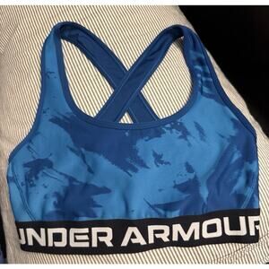Under Armour Crossback Sports Bra Blue Print Logo Band Small Style 1376436